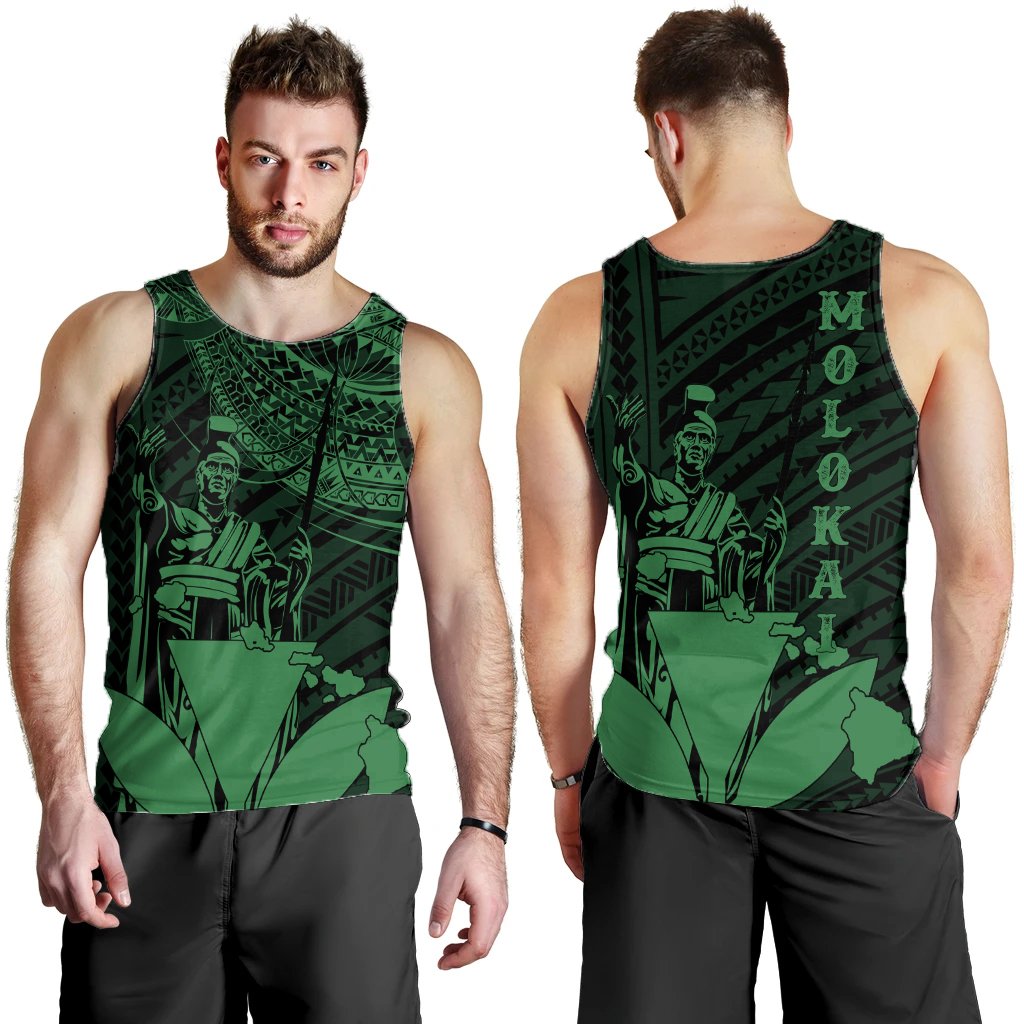 Hawaiian King Kanaka Map Polynesian Molokai Men's Tank Top - Green - Hala Style - AH Green - Polynesian Pride