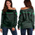 Hawaiian Kanaka Map Molokai Women's Off Shoulder Sweater - Green - Brad Style - AH Green - Polynesian Pride