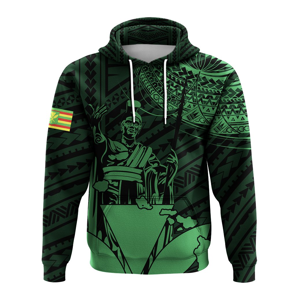 Hawaiian King Kanaka Map Polynesian Molokai Hoodie Green Hala Style - Polynesian Pride