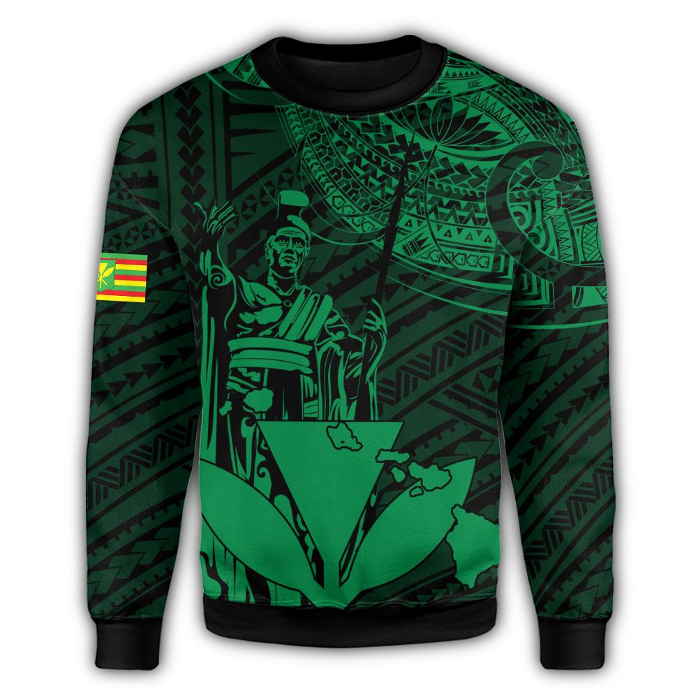 Hawaiian King Kanaka Map Polynesian Molokai Sweatshirt - Green - Hala Style - AH - Polynesian Pride