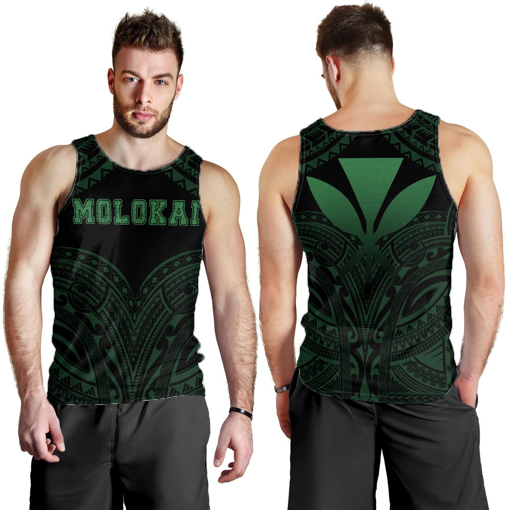 Hawaiian Kanaka Map Polynesian Molokai Men's Tank Top - Green - Brad Style - AH Green - Polynesian Pride