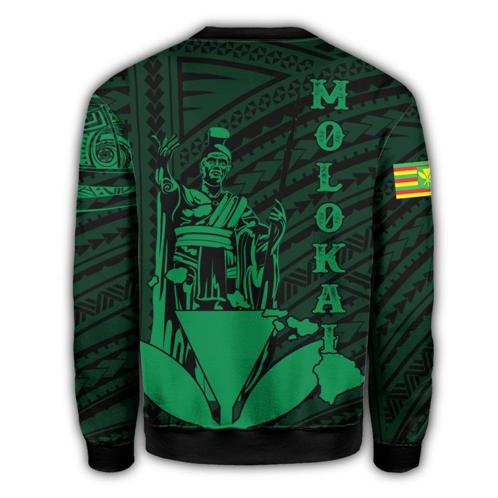 Hawaiian King Kanaka Map Polynesian Molokai Sweatshirt - Green - Hala Style - AH - Polynesian Pride