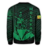 Hawaiian King Kanaka Map Polynesian Molokai Sweatshirt - Green - Hala Style - AH - Polynesian Pride
