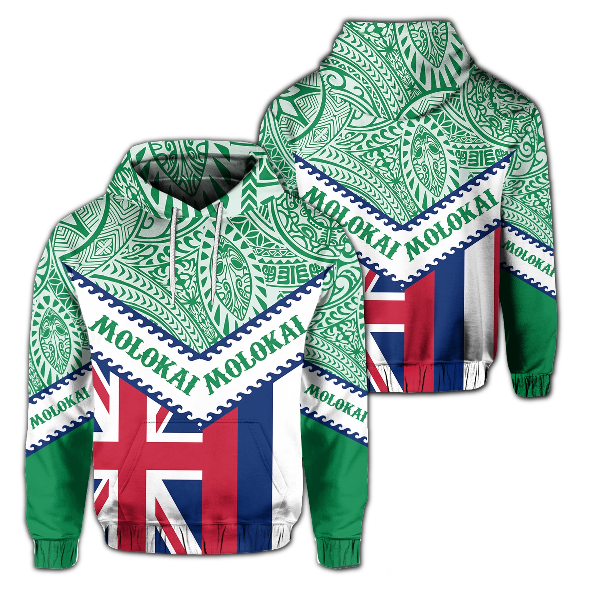 Hawaii Flag Molokai Hoodie Mit Style Unisex Green - Polynesian Pride