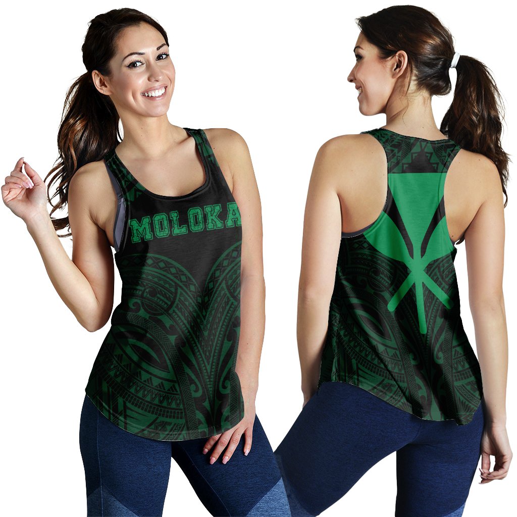 Hawaiian Kanaka Map Polynesian Molokai Racerback Tank - Green - Brad Style - AH Green - Polynesian Pride
