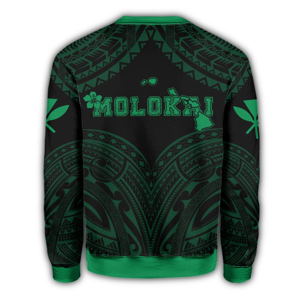Hawaiian Kanaka Map Polynesian Molokai Sweatshirt - Green - Brad Style - AH - Polynesian Pride