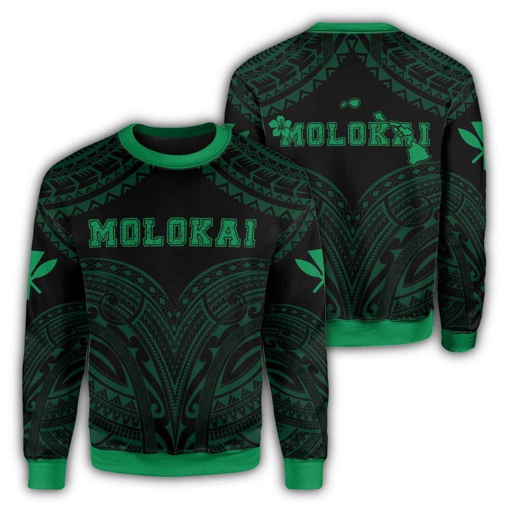 Hawaiian Kanaka Map Polynesian Molokai Sweatshirt - Green - Brad Style - AH Unisex Green - Polynesian Pride