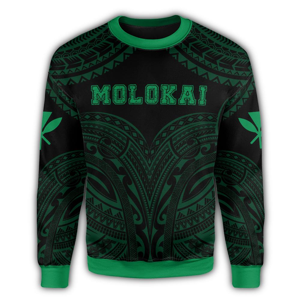 Hawaiian Kanaka Map Polynesian Molokai Sweatshirt - Green - Brad Style - AH - Polynesian Pride