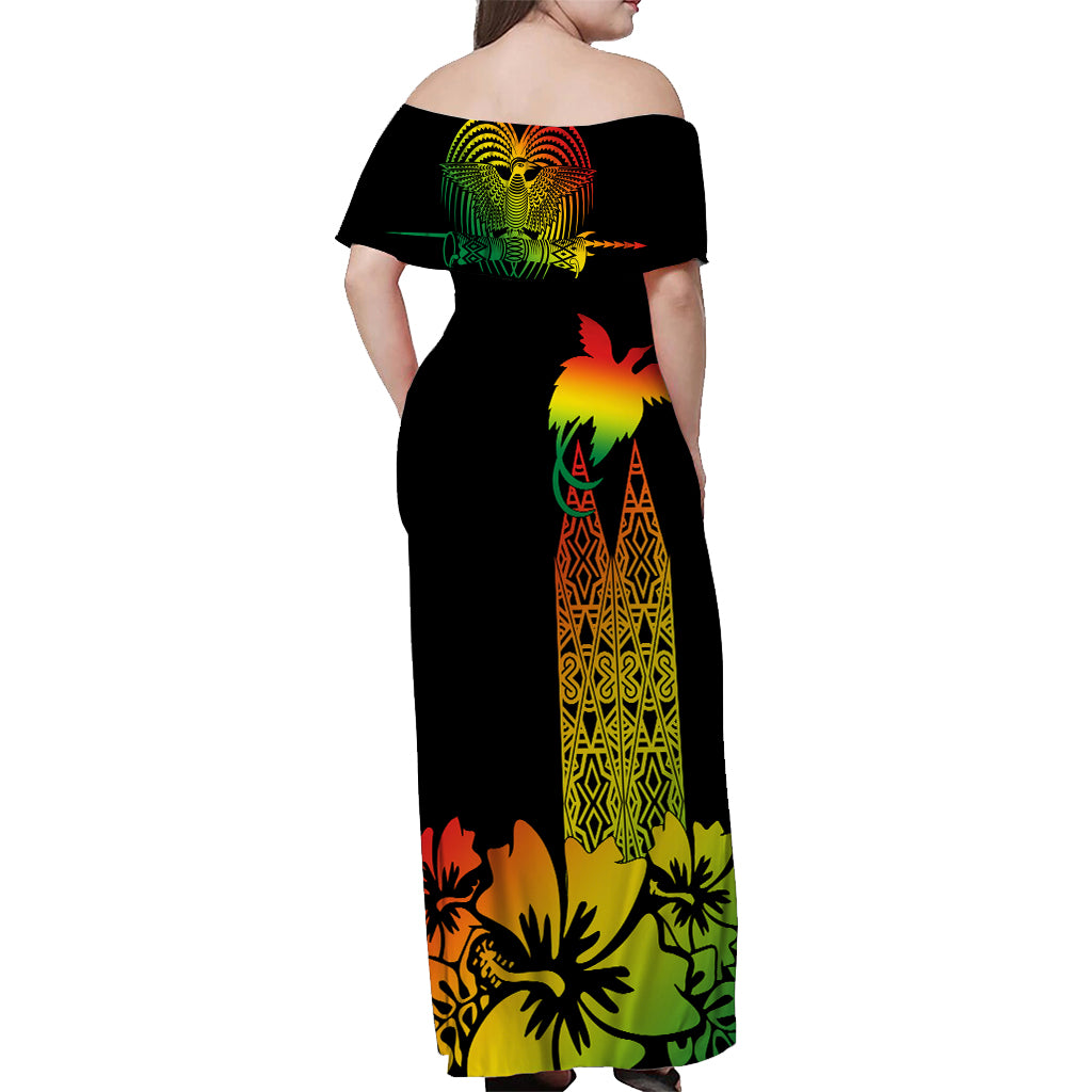 PNG Hibiscus Tribal Pattern Off Shoulder Long Dress Motuan Reggae Color LT7 - Polynesian Pride