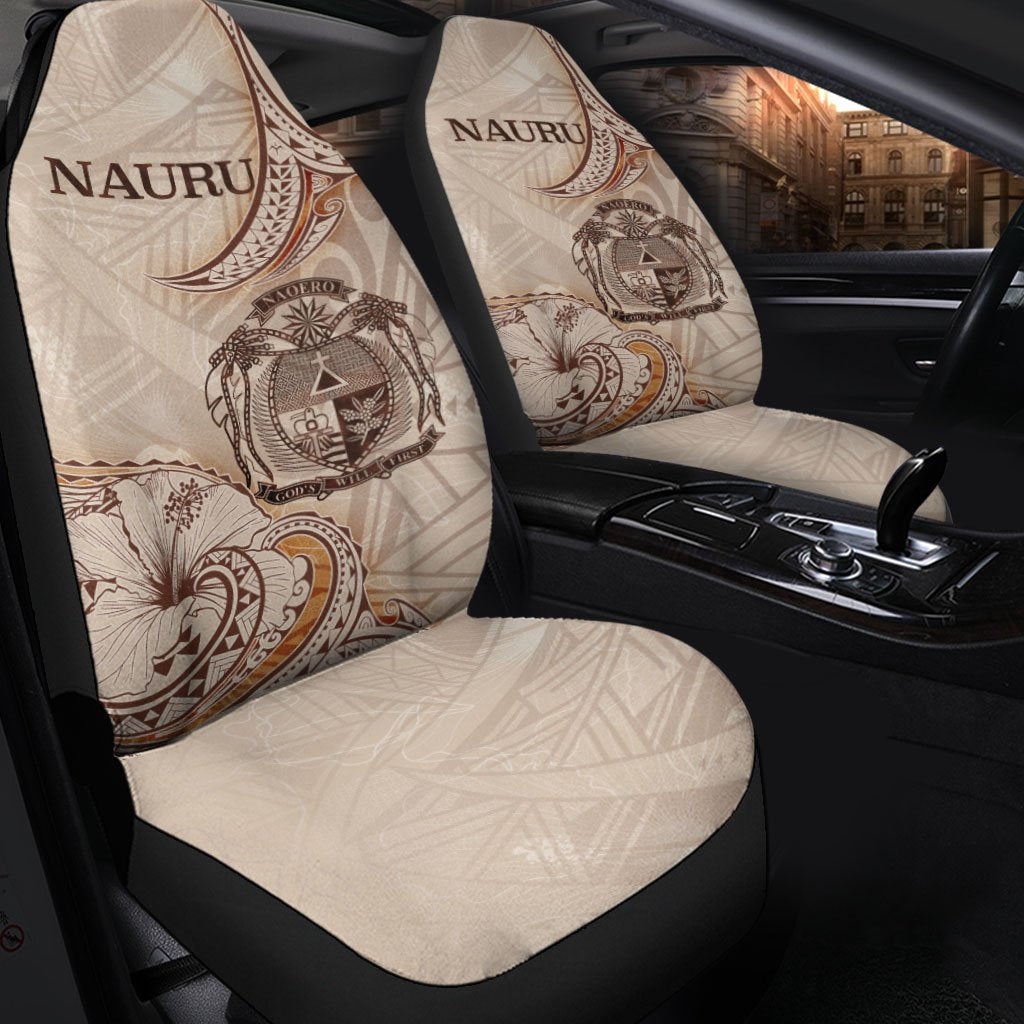 Nauru Car Seat Cover - Hibiscus Flowers Vintage Style Universal Fit Art - Polynesian Pride