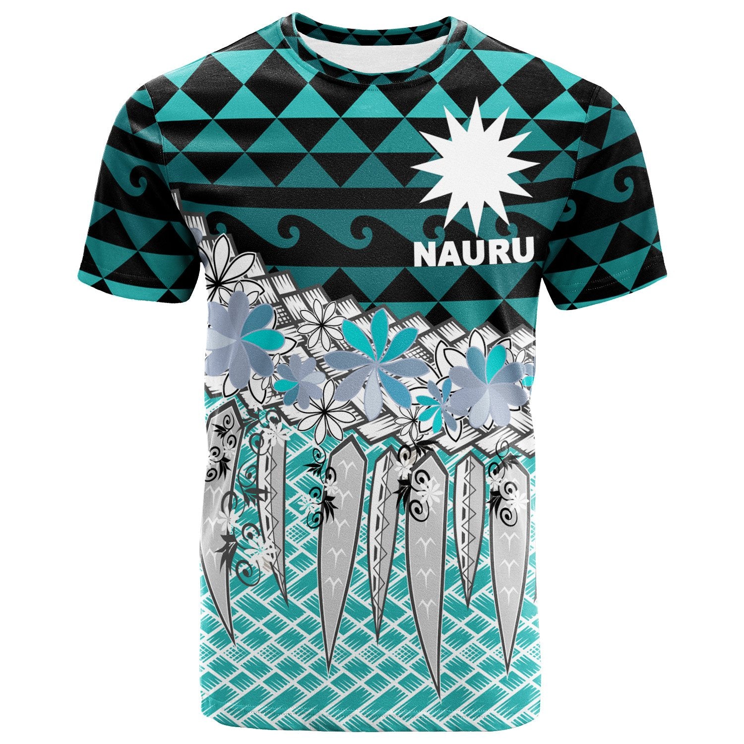 Nauru T Shirt Coconut Leaves Weave Pattern Blue Unisex Blue - Polynesian Pride