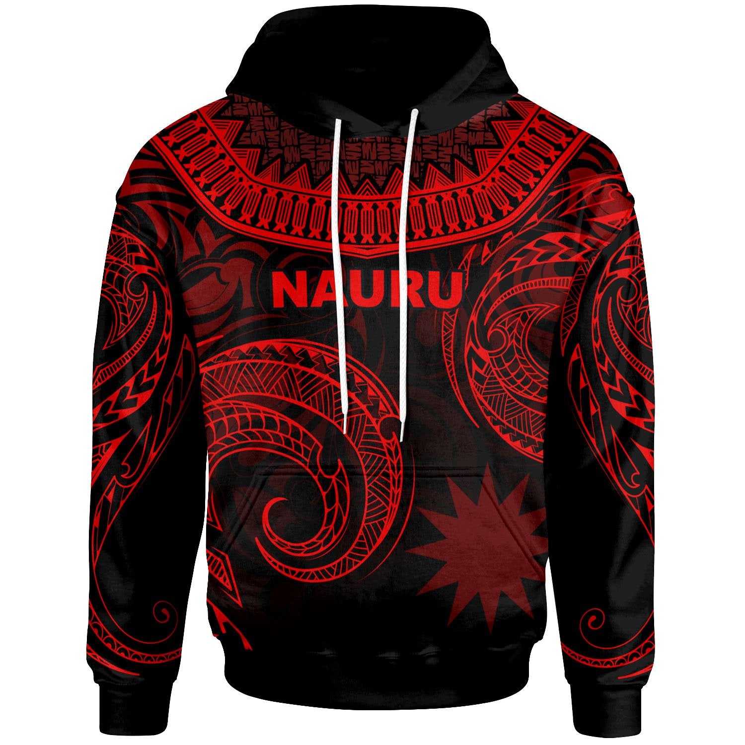 Nauru Hoodie Palm Leaf Texture Red Unisex Red - Polynesian Pride