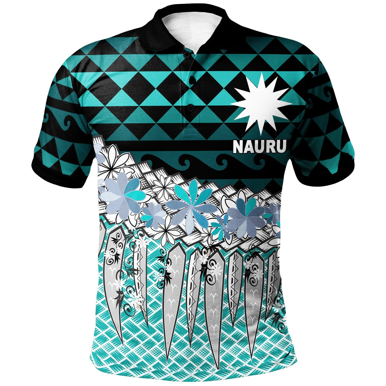 Nauru Polo Shirt Coconut Leaves Weave Pattern Blue Unisex Blue - Polynesian Pride