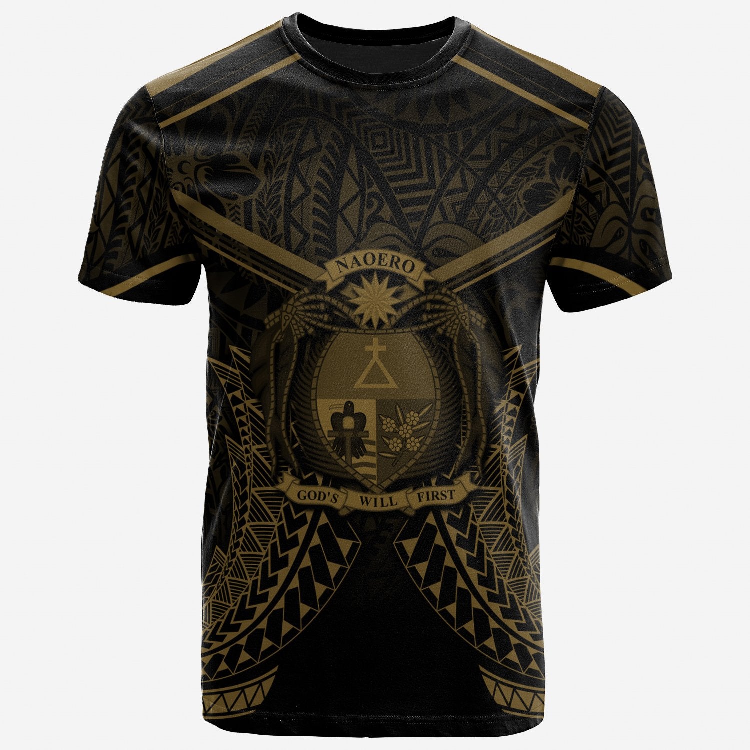 Nauru T Shirt Nauru Seal With Gold Line Style Unisex Black - Polynesian Pride