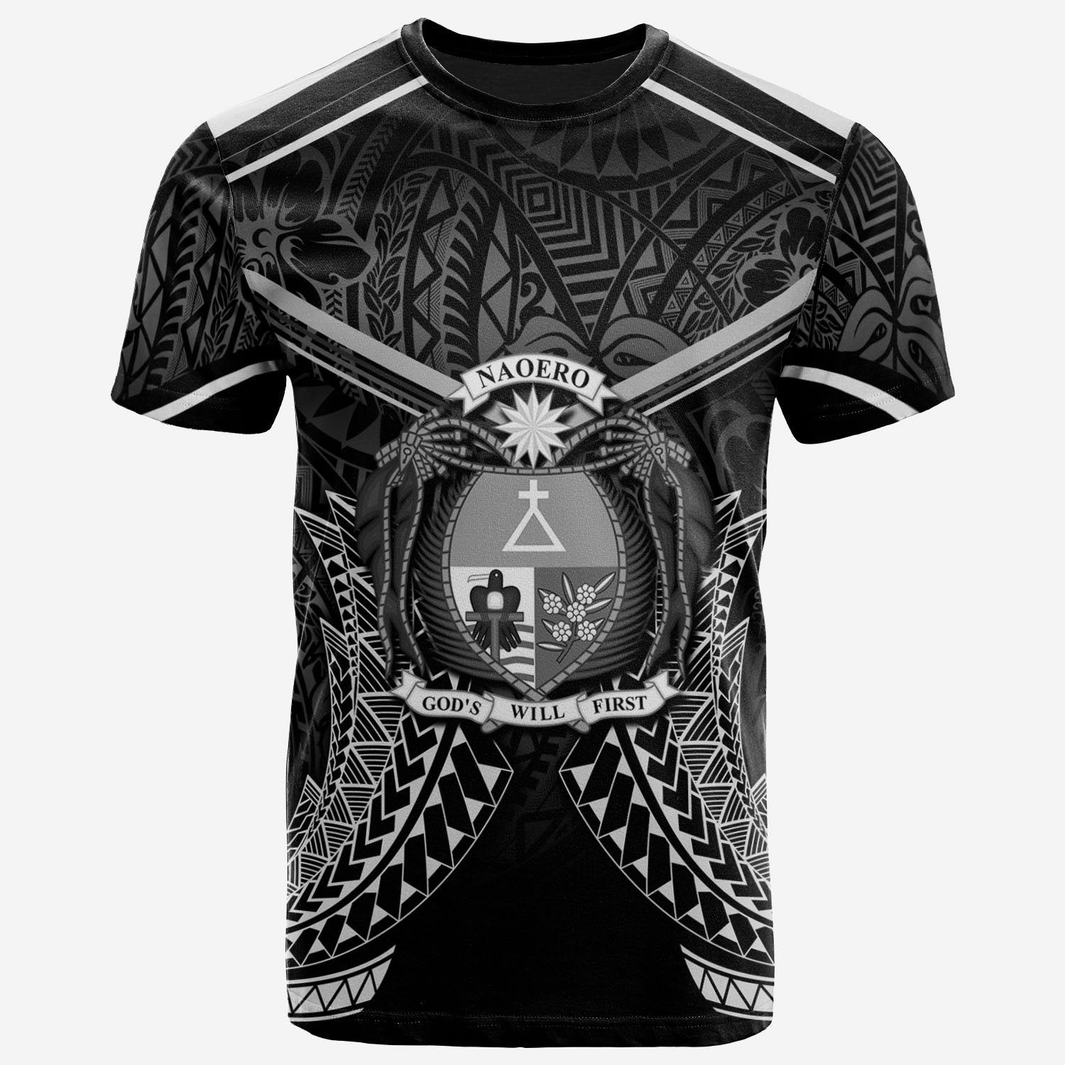 Nauru T Shirt Nauru Seal With White Line Style Unisex Black - Polynesian Pride