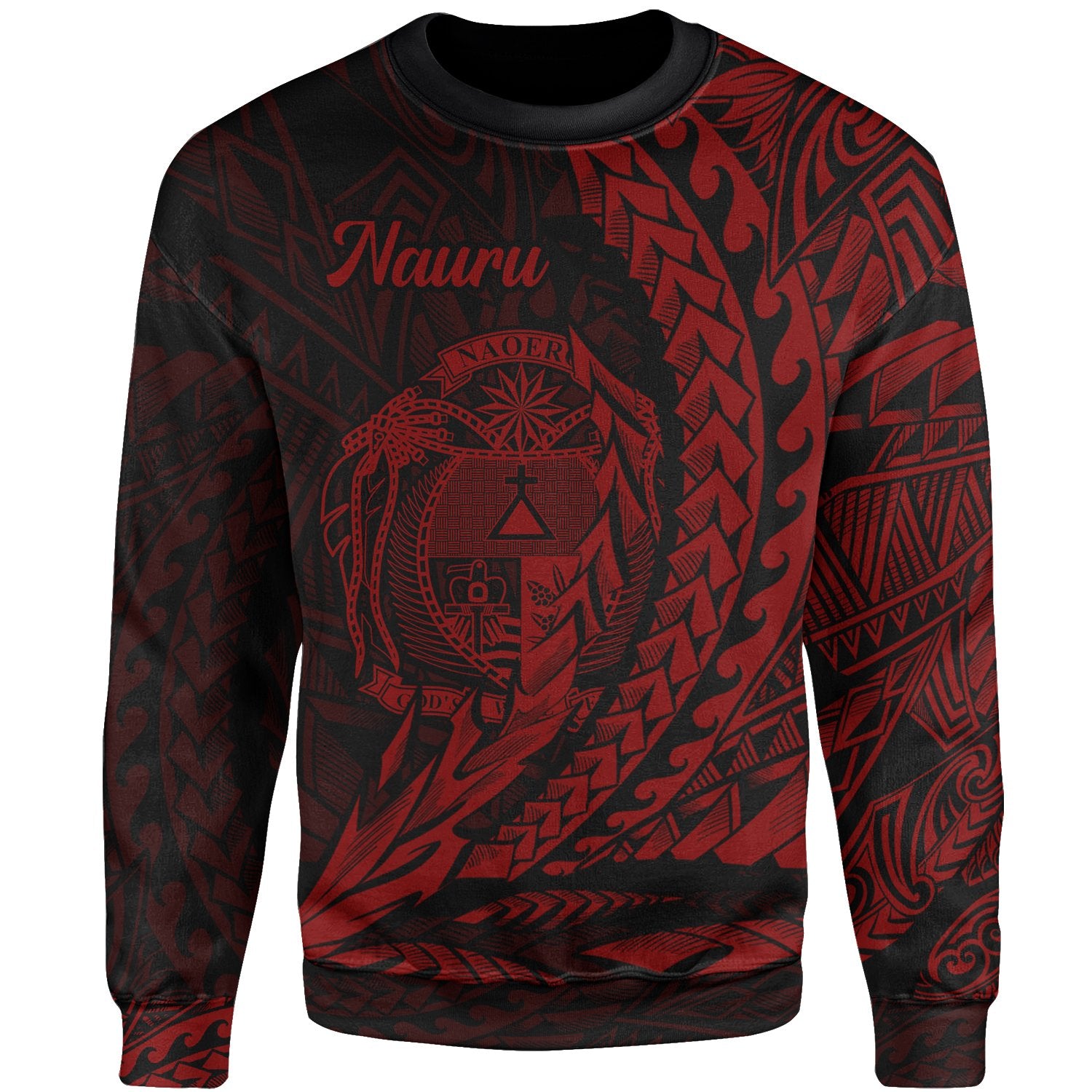 Nauru Sweatshirt - Wings Style Red Color Unisex Red - Polynesian Pride