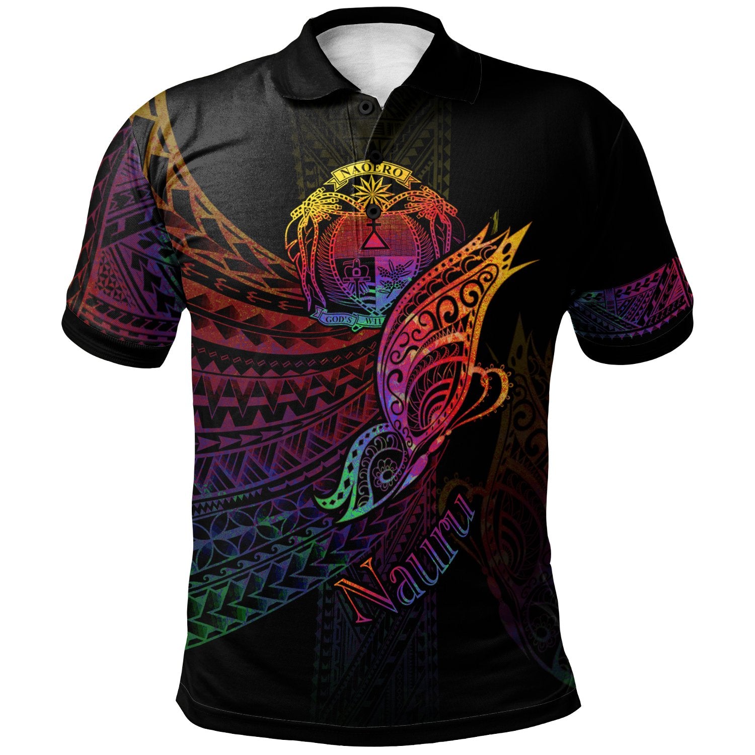Nauru Polo Shirt Butterfly Polynesian Style Unisex Black - Polynesian Pride
