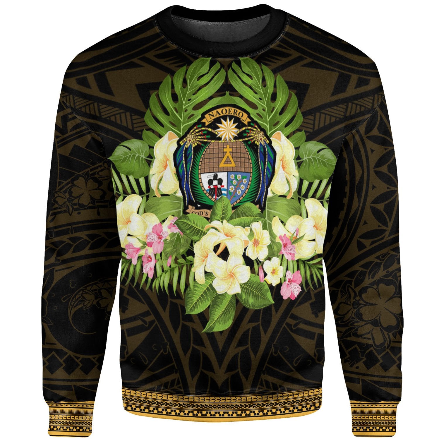 Nauru Sweatshirt - Polynesian Gold Patterns Collection Unisex Black - Polynesian Pride