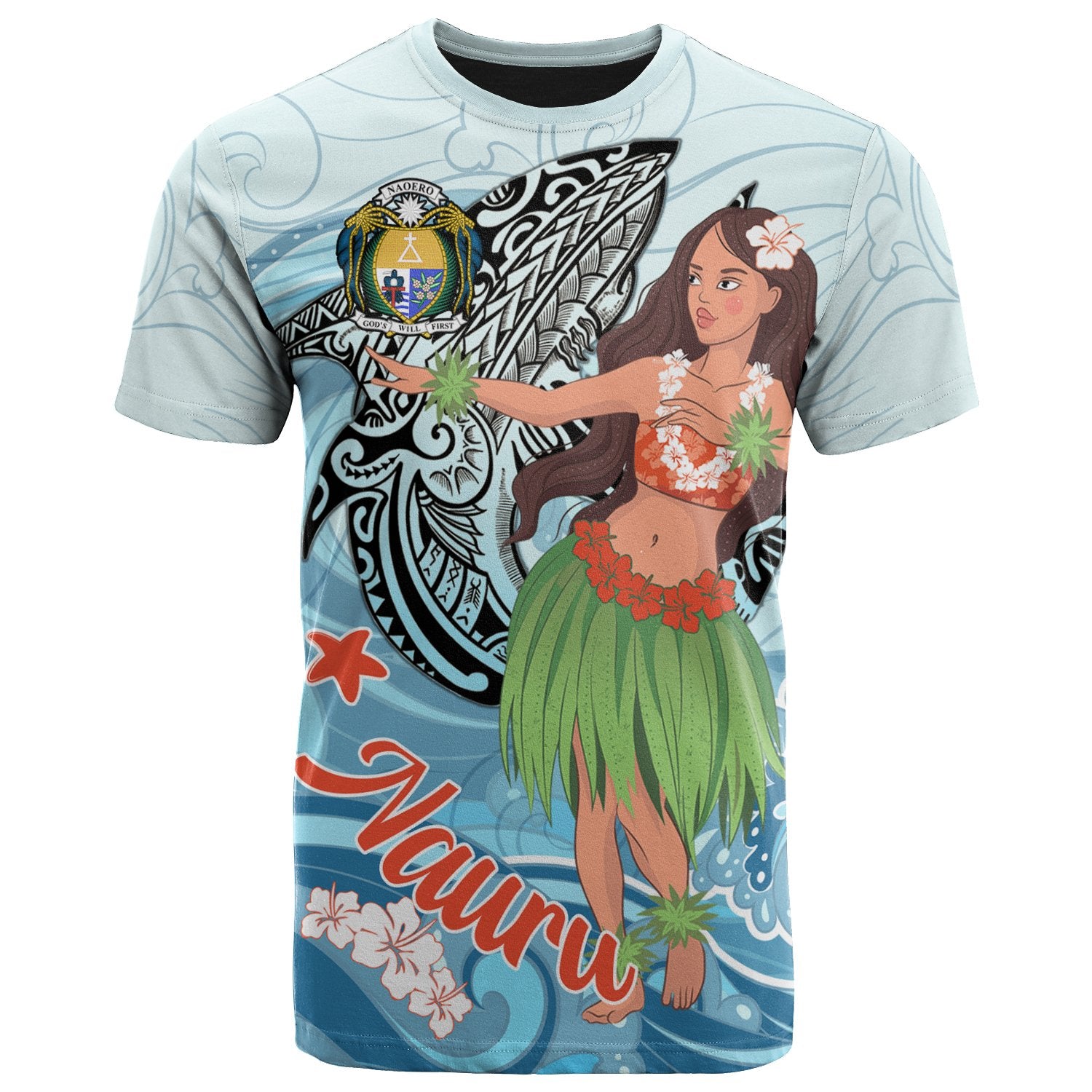 Nauru T Shirt Polynesian Girls With Shark Unisex Black - Polynesian Pride