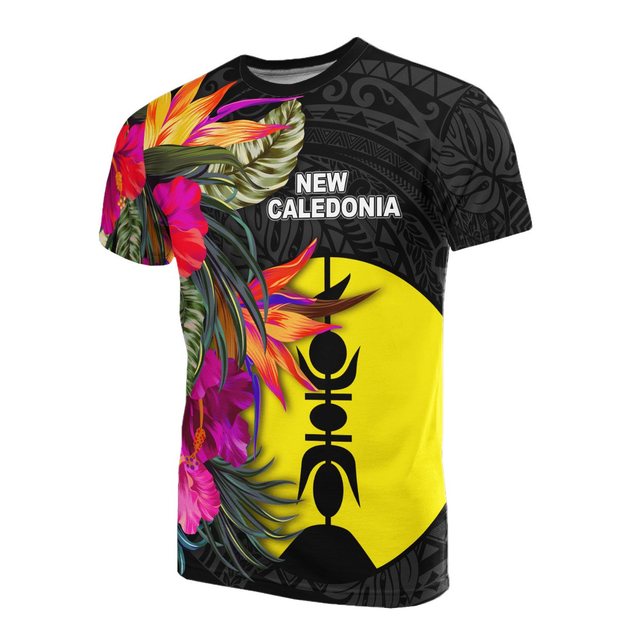 New Caledonia T shirt Polynesian Hibiscus Pattern Unisex Black - Polynesian Pride