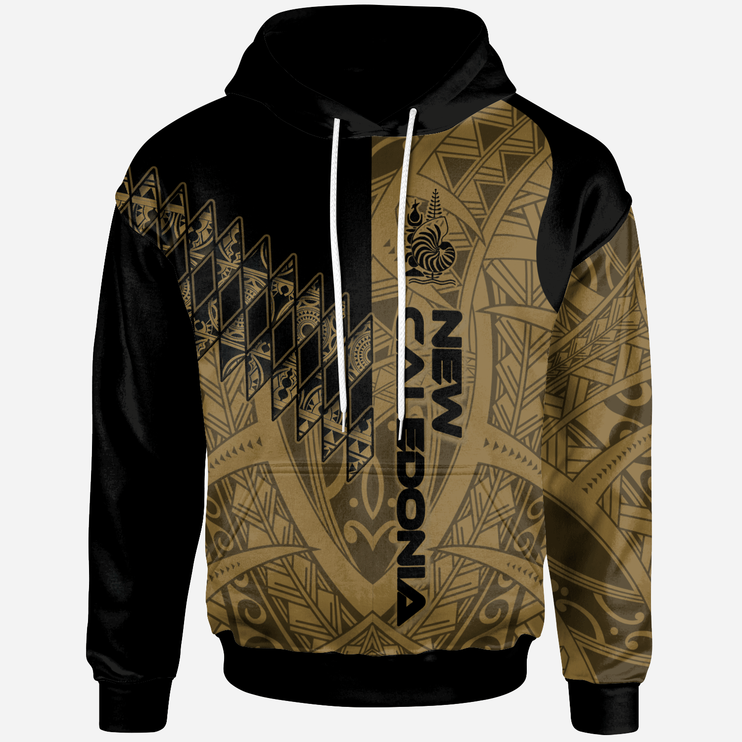 New Caledonia Hoodie Gold Color Symmetry Style Unisex Black - Polynesian Pride