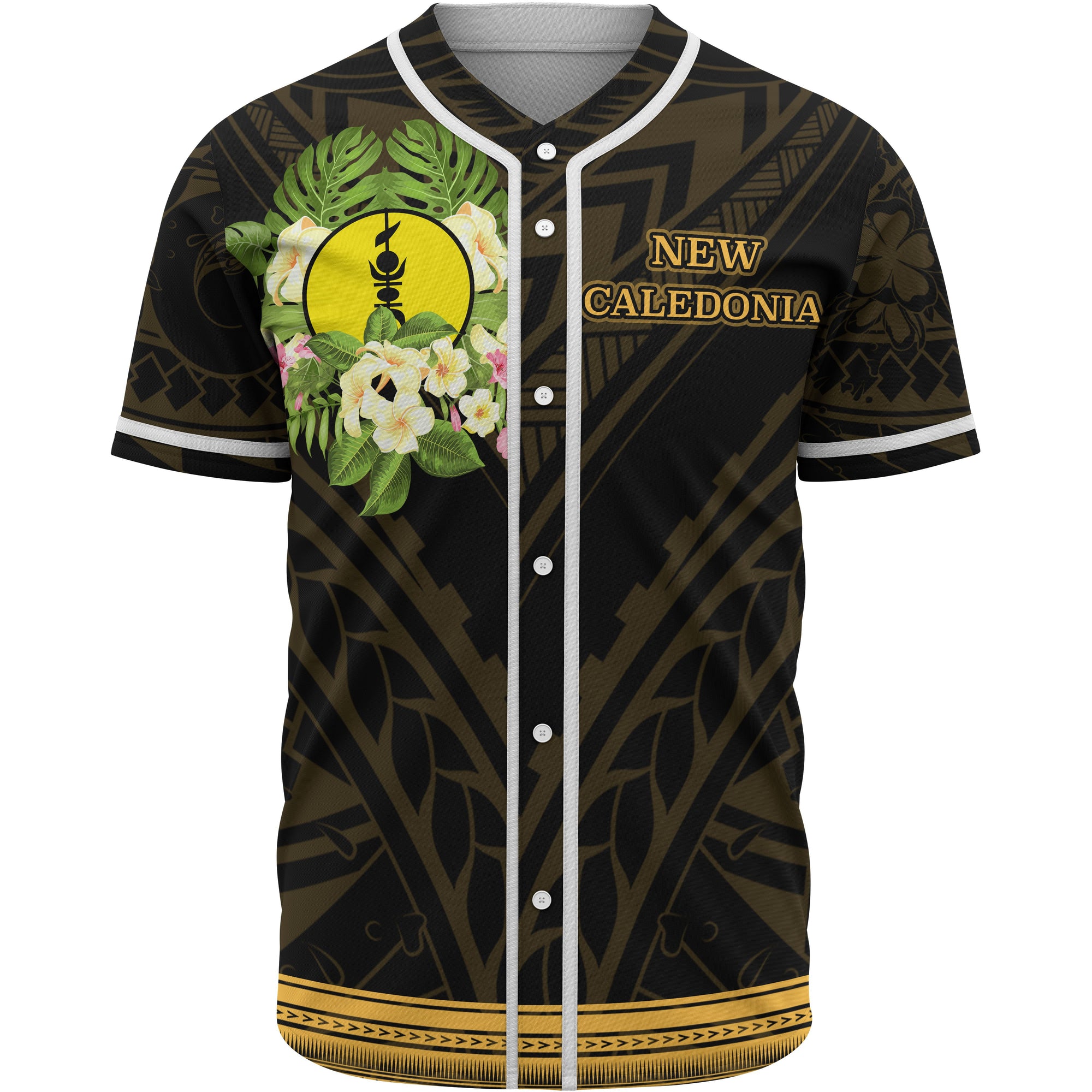 New Caledonia Baseball Shirt - Polynesian Gold Patterns Collection Unisex Black - Polynesian Pride