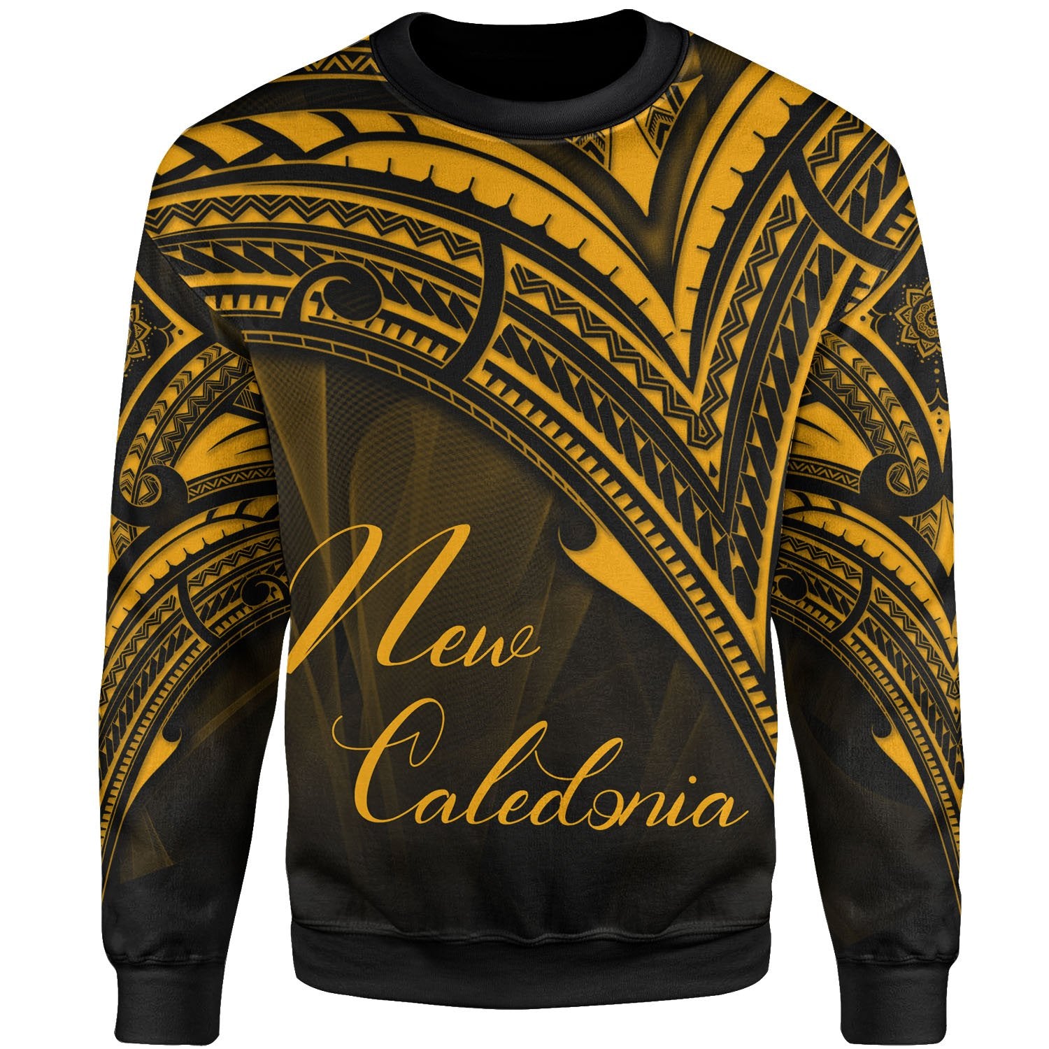 New Caledonia Sweatshirt - Cross Style Gold Color Unisex Black - Polynesian Pride