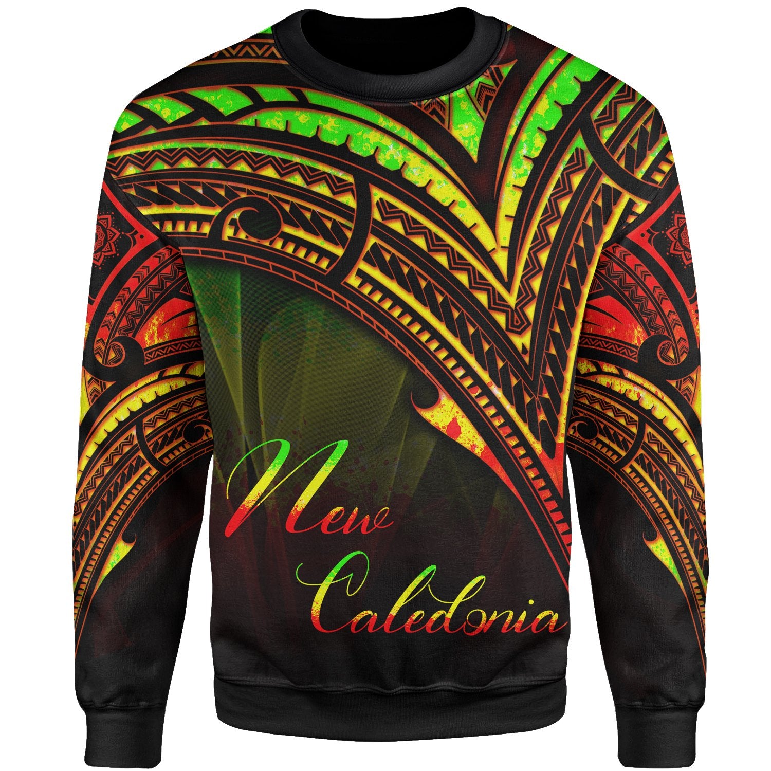 New Caledonia Sweatshirt - Cross Style Reggae Color Unisex Black - Polynesian Pride