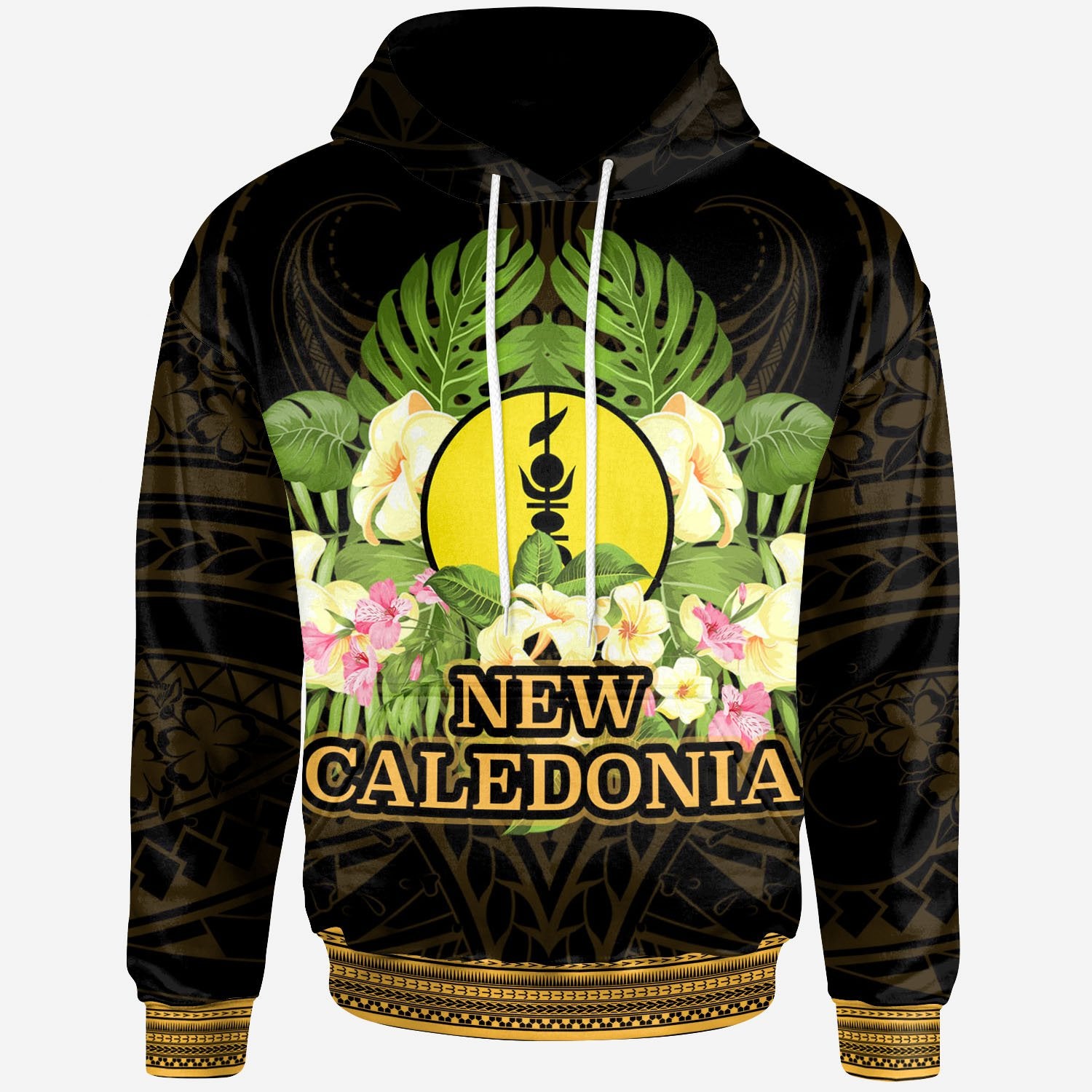 New Caledonia Hoodie Polynesian Gold Patterns Collection Unisex Black - Polynesian Pride