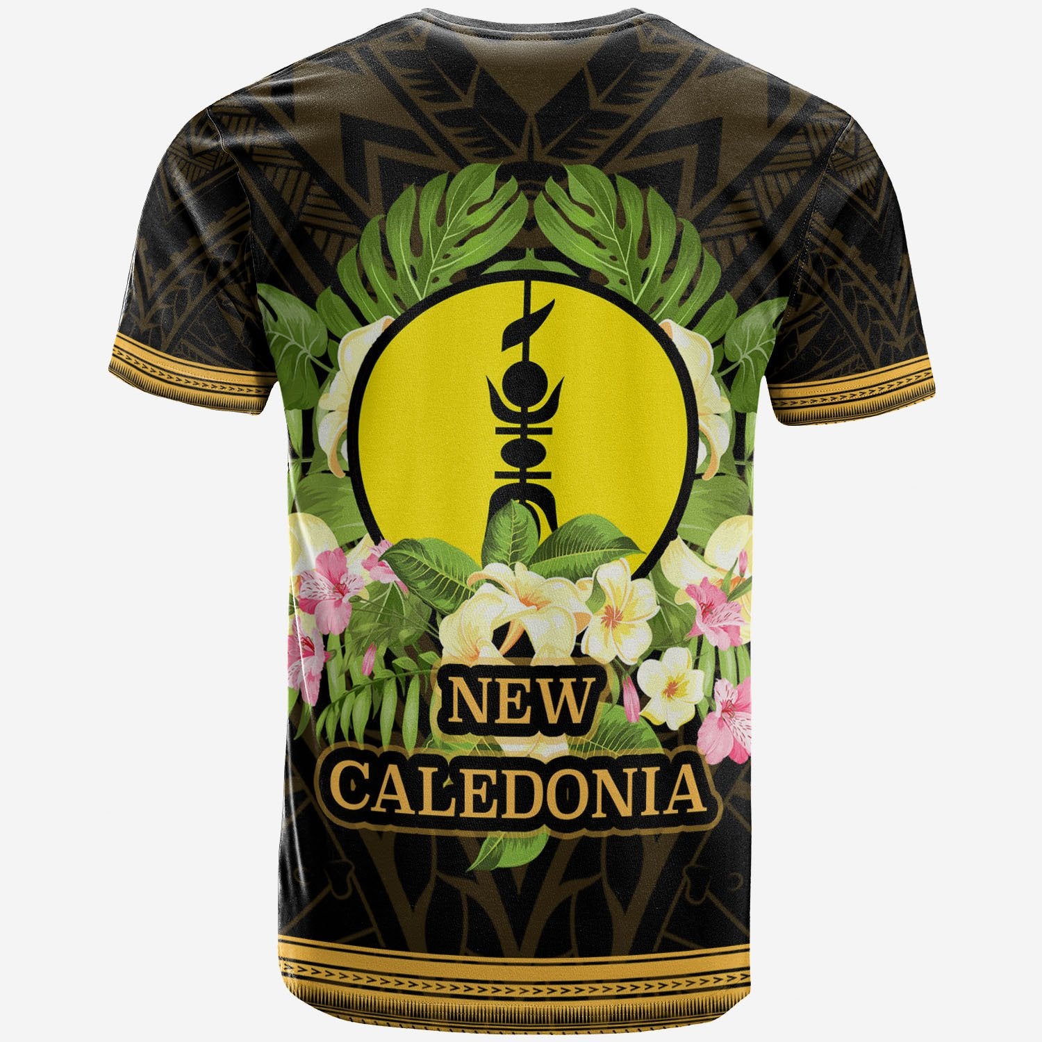 New Caledonia T Shirt Polynesian Gold Patterns Collection Unisex Black - Polynesian Pride