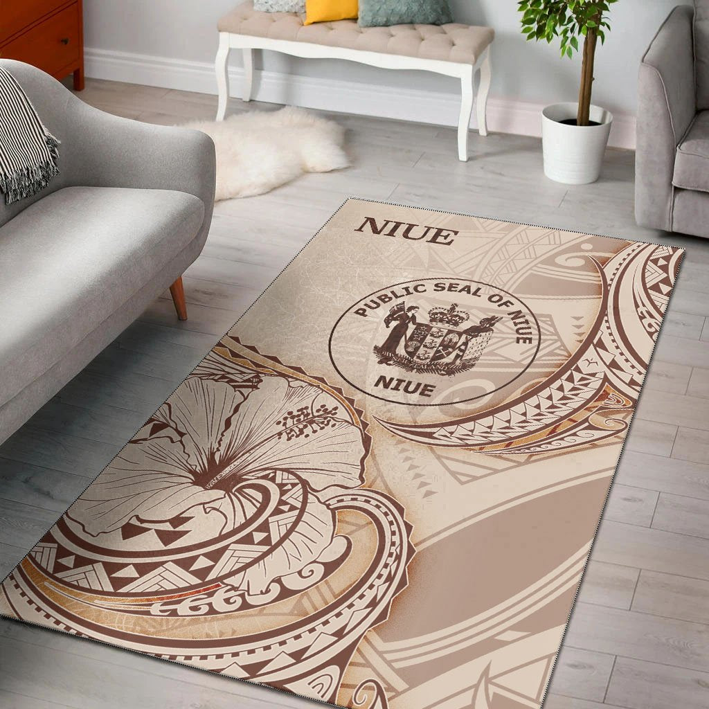 Niue Area Rug - Hibiscus Flowers Vintage Style Nude - Polynesian Pride