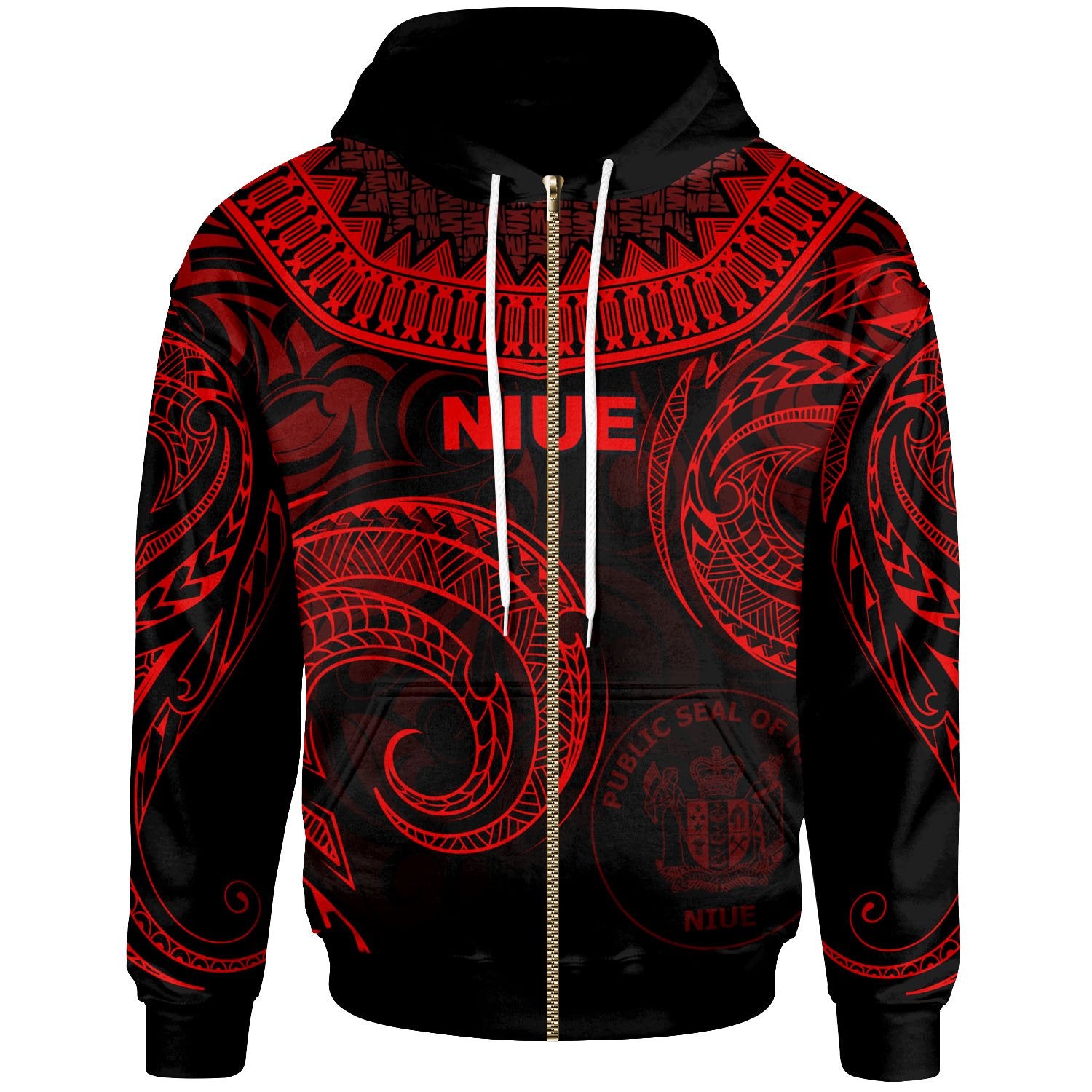 Niue Zip Hoodie Palm Leaf Texture Red Unisex Red - Polynesian Pride