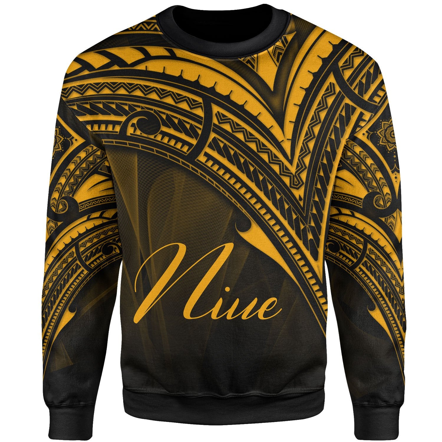 Niue Sweatshirt - Cross Style Gold Color Unisex Black - Polynesian Pride