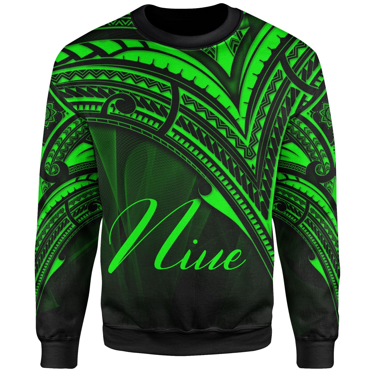 Niue Sweatshirt - Cross Style Green Color Unisex Black - Polynesian Pride