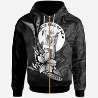 Niue Zip Hoodie Fish With Plumeria Flowers Style Unisex Black - Polynesian Pride