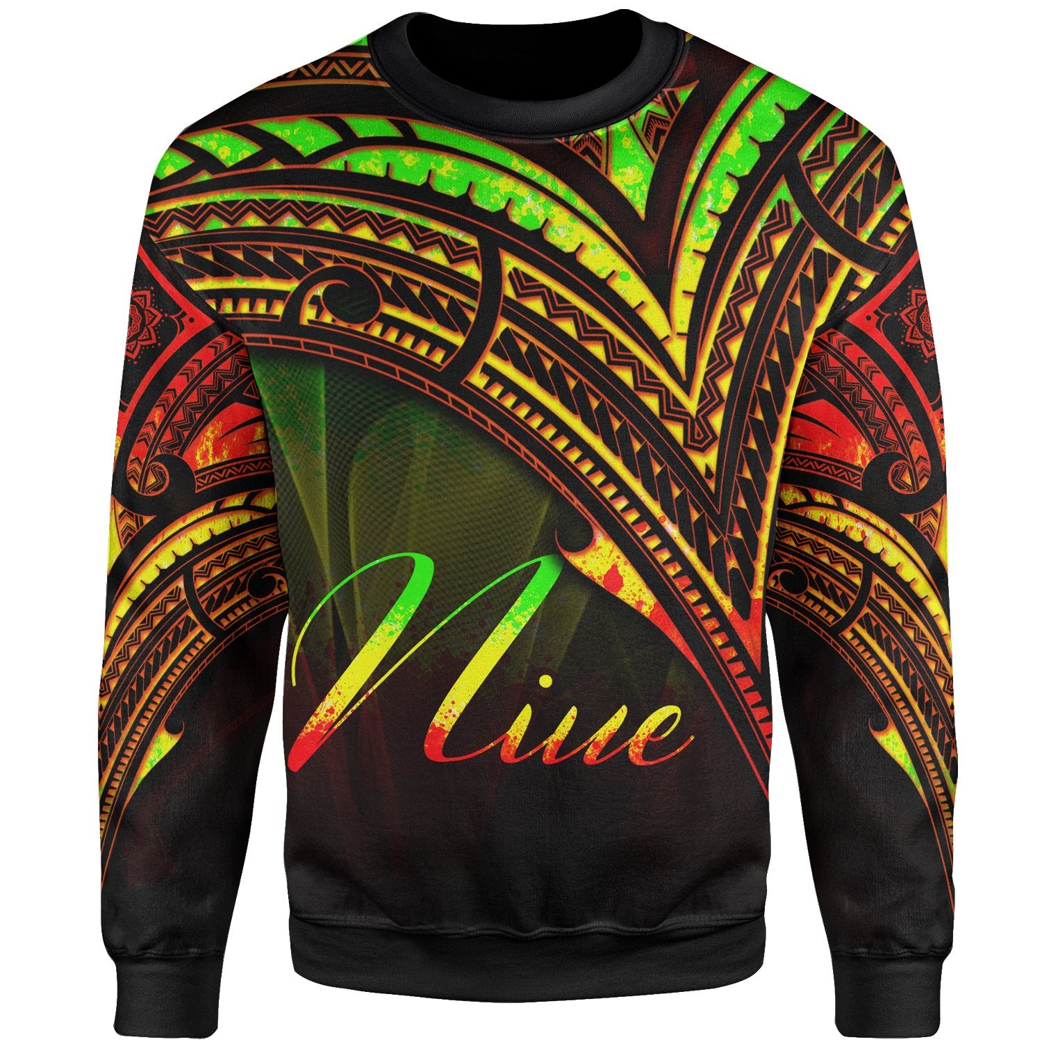 Niue Sweatshirt - Cross Style Reggae Color Unisex Black - Polynesian Pride