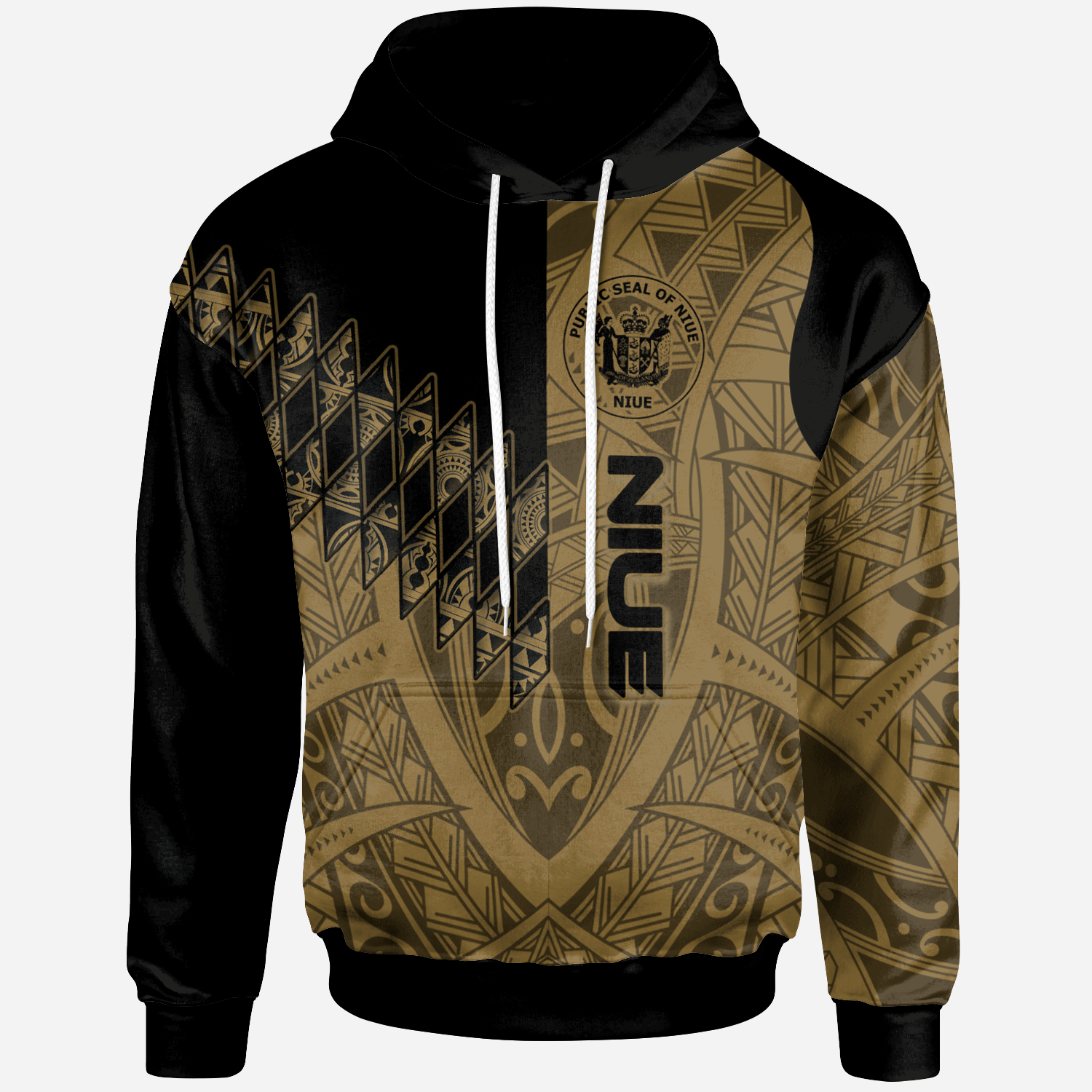 Niue Hoodie Gold Color Symmetry Style Unisex Black - Polynesian Pride