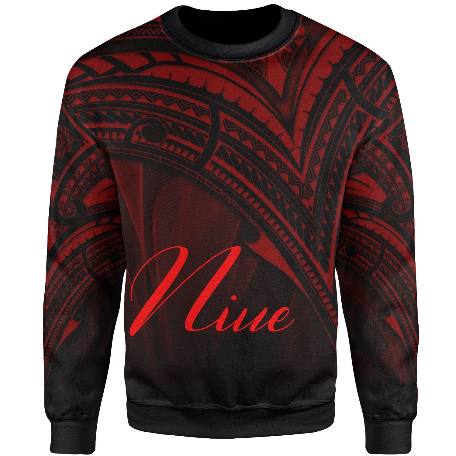 Niue Sweatshirt - Cross Style Red Color Unisex Black - Polynesian Pride