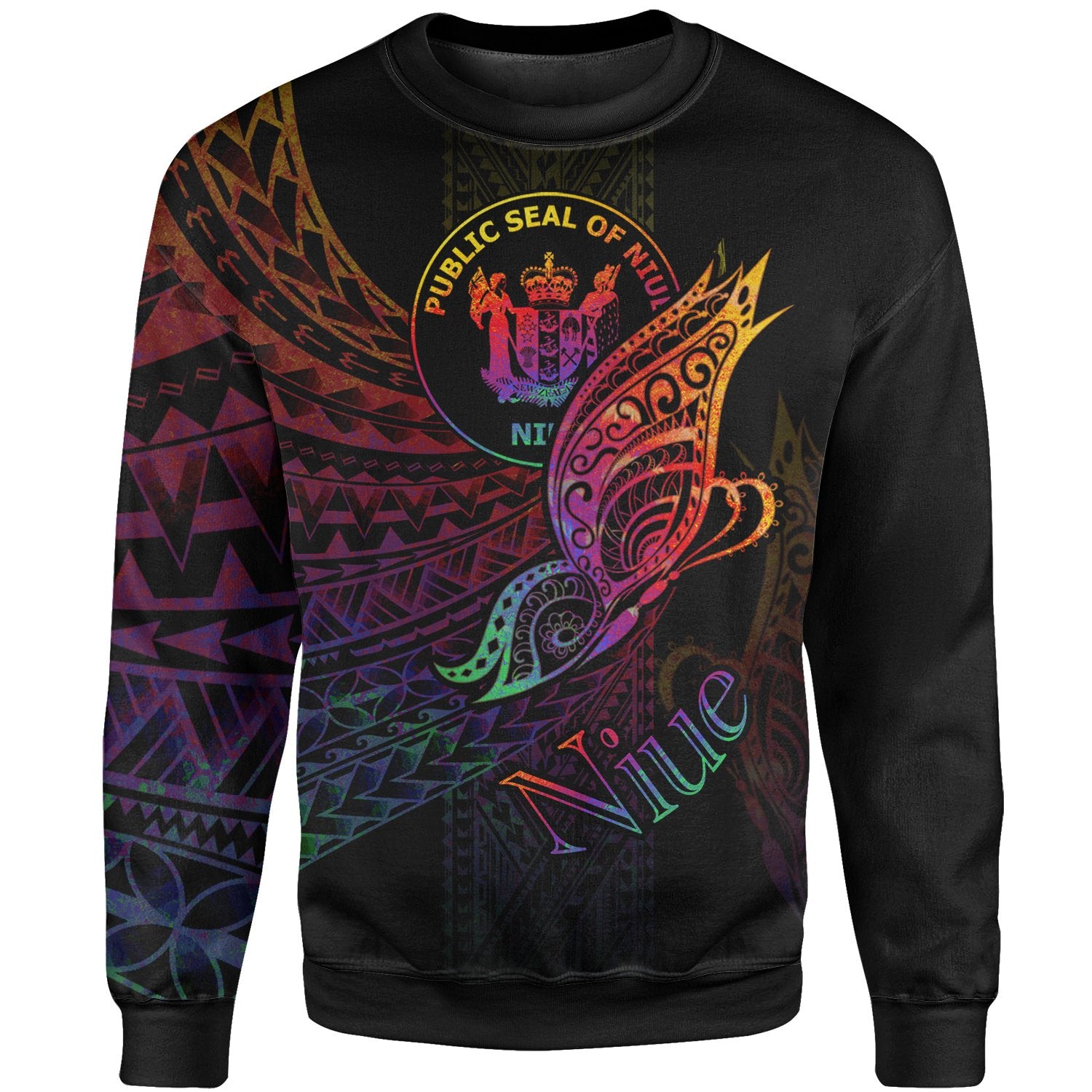 Niue Sweatshirt - Butterfly Polynesian Style Unisex Black - Polynesian Pride