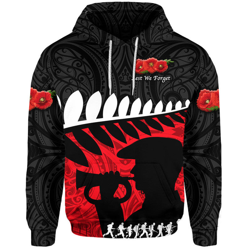 Custom New Zealand Maori ANZAC Hoodie Remembrance Soldier Black LT8 Black - Polynesian Pride