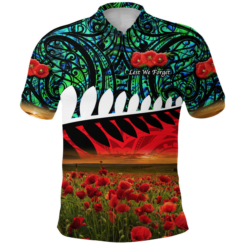 Custom New Zealand Maori ANZAC Polo Shirt Poppy Vibes Turquoise LT8 Turquoise - Polynesian Pride