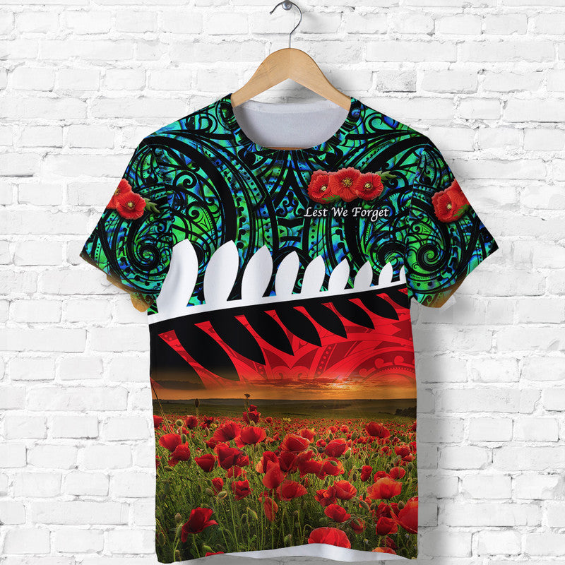 Custom New Zealand Maori ANZAC T Shirt Poppy Vibes Turquoise LT8 Turquoise - Polynesian Pride