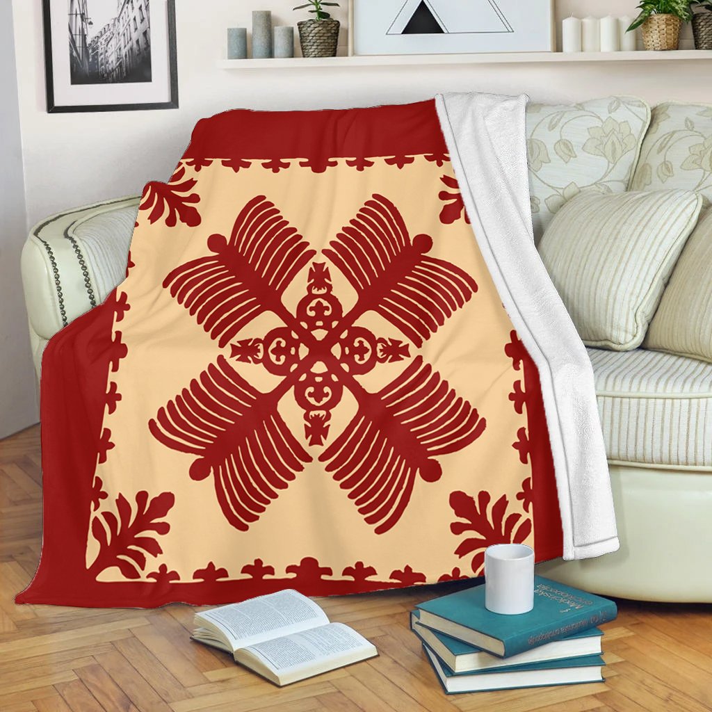 Hawaii Blanket - Na Kalaunu Me Na Kahili Quilting Style Blanket - AH White - Polynesian Pride