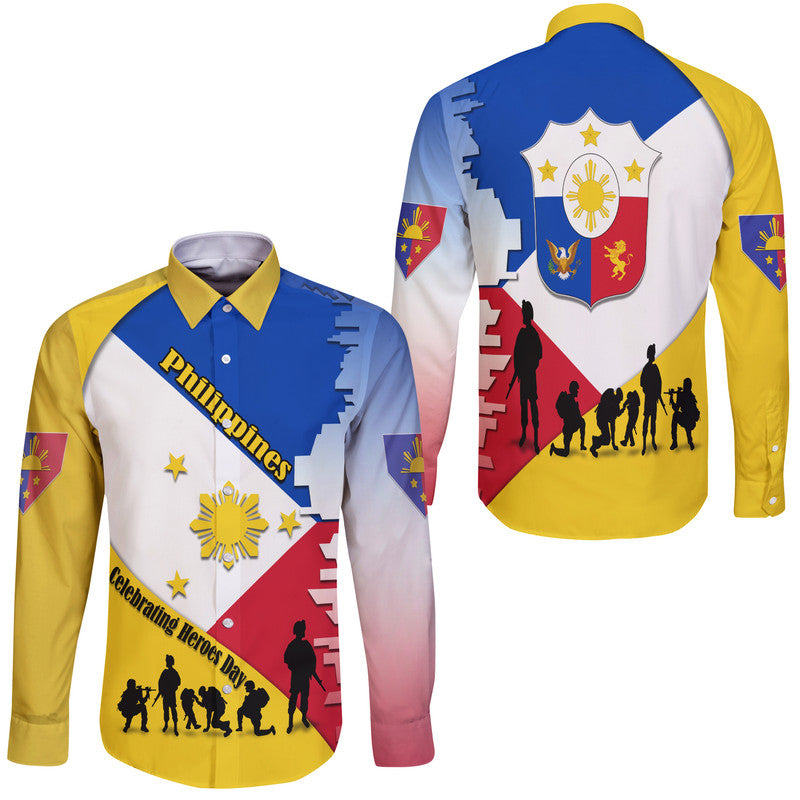 Philippines Hawaii Long Sleeve Button Shirt Celebrating Heroes Day LT9 Unisex Yellow - Polynesian Pride