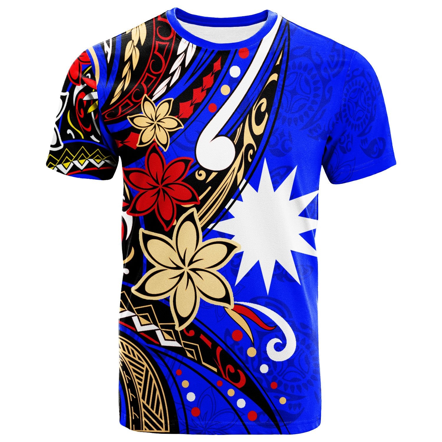 Nauru T Shirt Tribal Flower With Special Turtles Dark Blue Color Unisex Dark Blue - Polynesian Pride