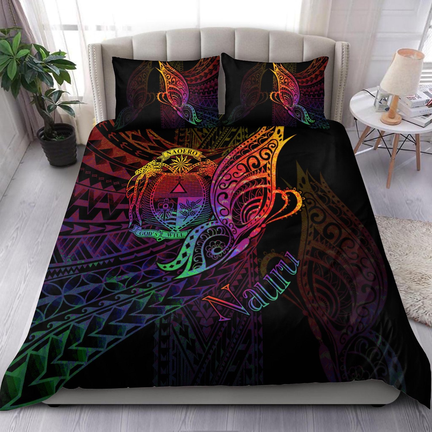 Nauru Bedding Set - Butterfly Polynesian Style Black - Polynesian Pride