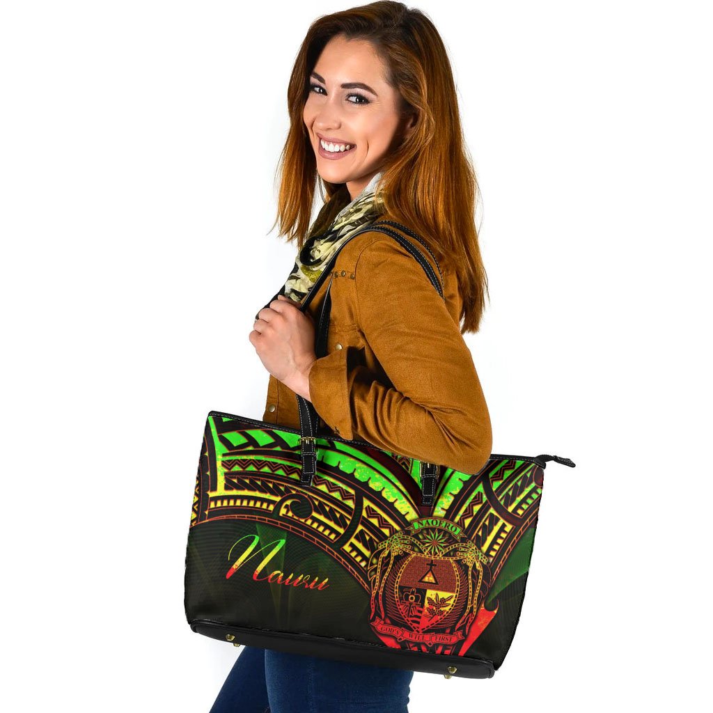 Nauru Leather Tote - Reggae Color Cross Style Black - Polynesian Pride