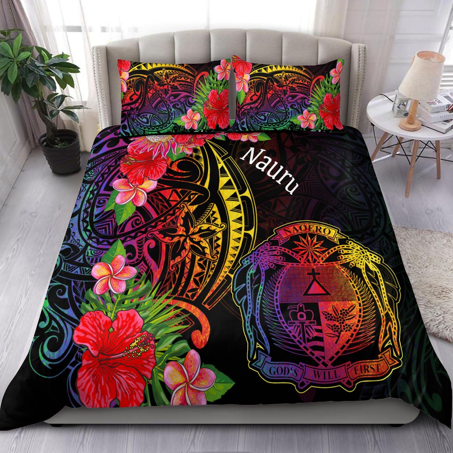 Nauru Bedding Set - Tropical Hippie Style Black - Polynesian Pride