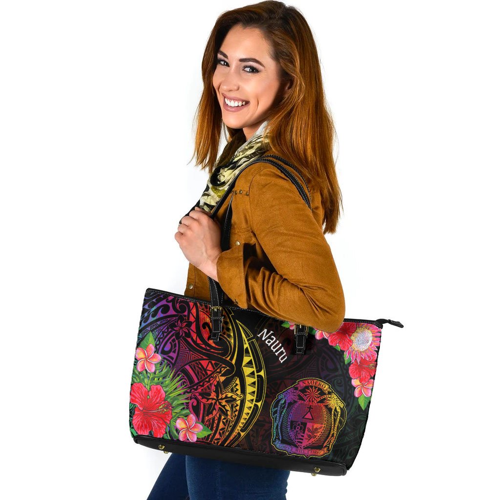 Nauru Leather Tote - Tropical Hippie Style Black - Polynesian Pride