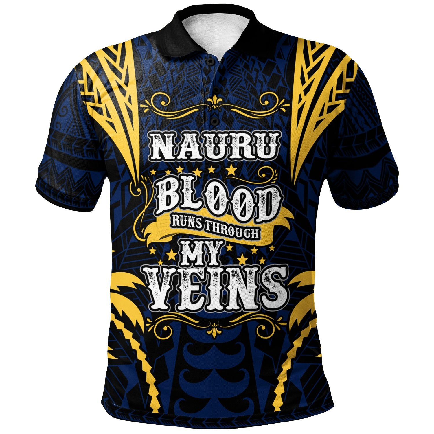 Nauru Polo Shirt Blood Runs Through My Veins Style Flag Unisex Blue - Polynesian Pride